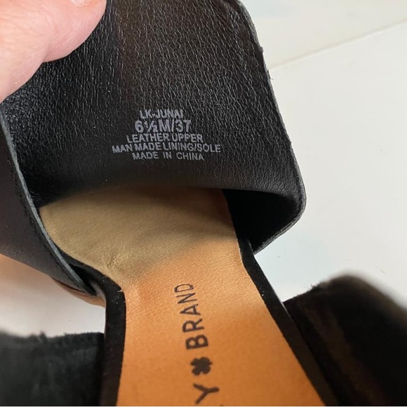 Lucky Brand black saddle leather open-toe heeled “shooties” - Picture 4 of 8